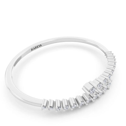 Platinum Round Cut Diamond Bypass Bangle Bracelet - Left