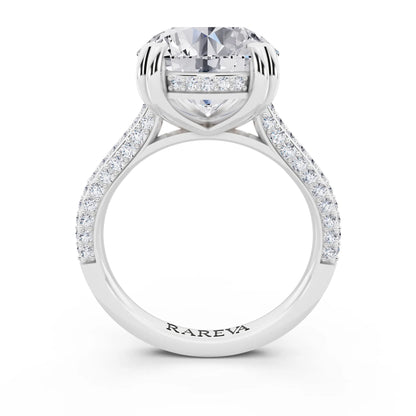Platinum Round Cut Diamond Hidden Halo Double Claw Pave Band Ring - through finger