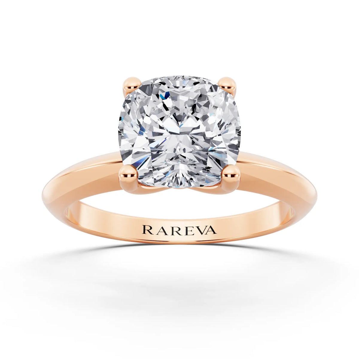 14 KT Rose Gold Cushion Cut Diamond Classic Solitaire Ring - front view