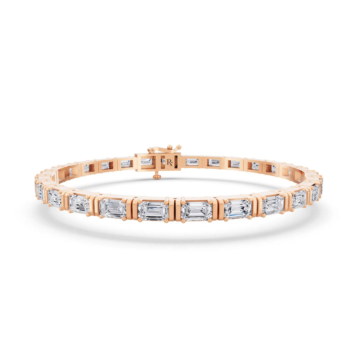 14K Rose Gold East West Emerald Cut Diamond Tennis Bracelet - Main