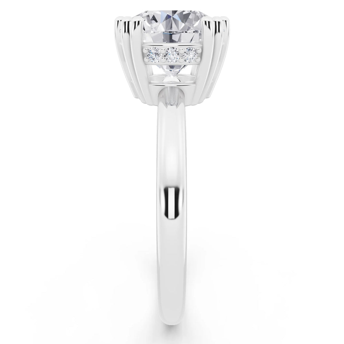 Platinum Round Cut Diamond Solitaire Ring with Hidden Accent Basket - side view