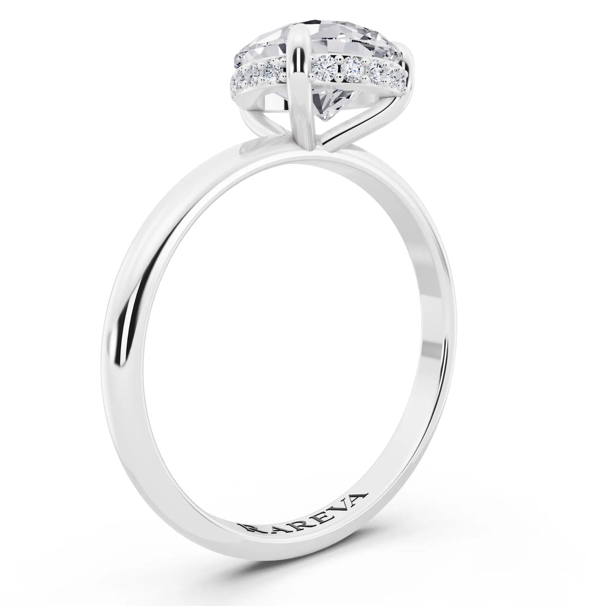 Platinum Pear Cut Diamond Hidden Halo Solitaire Ring - top view