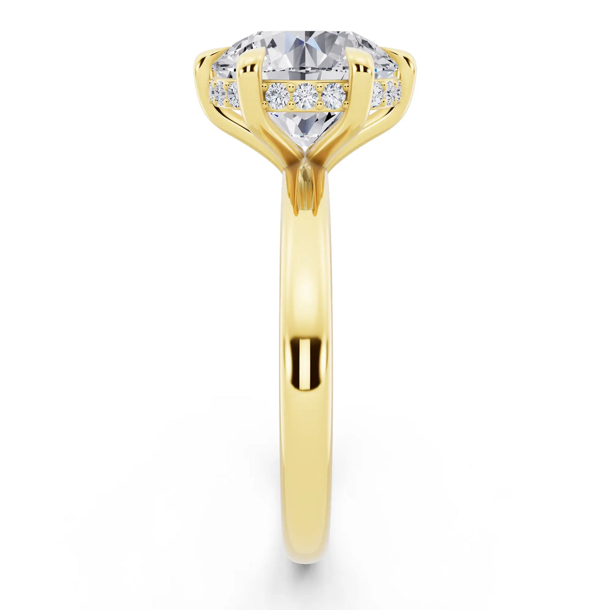 18 KT Yellow Gold Round Cut Diamond Hidden Halo Solitaire Ring - side view
