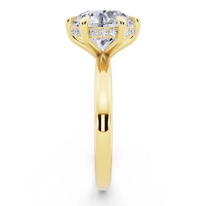 18 KT Yellow Gold Round Cut Diamond Hidden Halo Solitaire Ring - side view