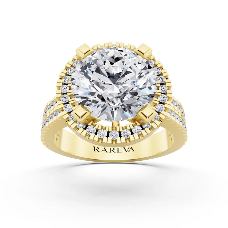 Rareva round cut lab grown diamond halo engagement ring