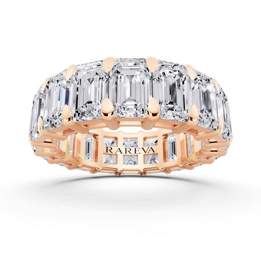 10K Rose Gold Emerald Cut Diamond Eternity Band - 5.3mm - 6.00ctw - Front
