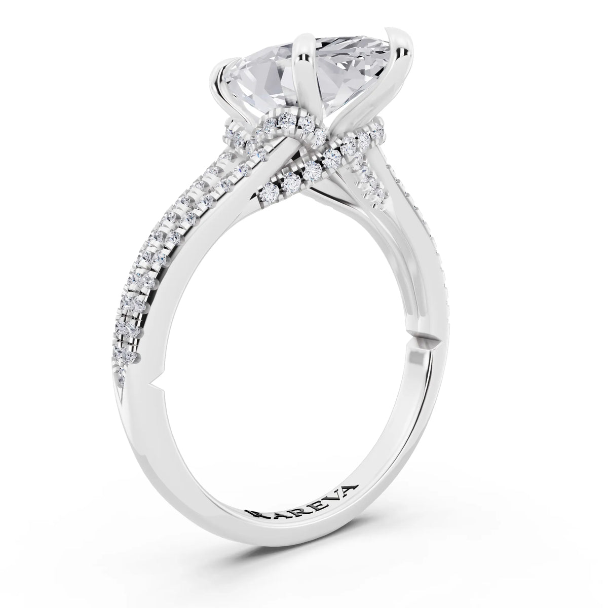 Platinum Marquise Cut Diamond Ring with Pavé Split Shank - top view