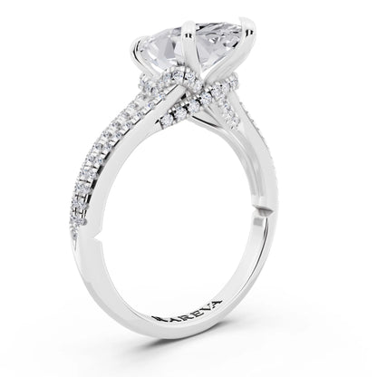 Platinum Marquise Cut Diamond Ring with Pavé Split Shank - top view
