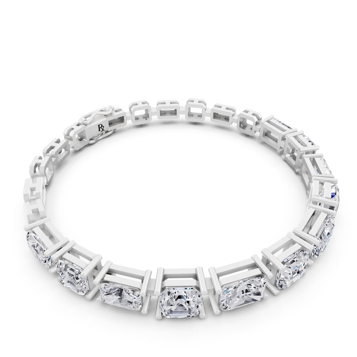 Silver Radiant and Square Emerald Cut Diamond Tennis Bracelet - Left