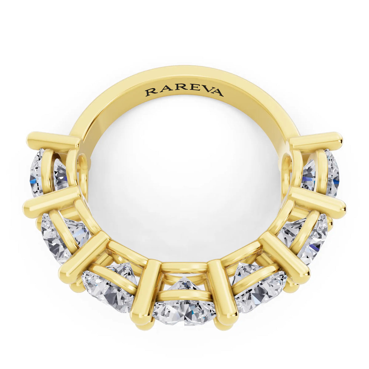 14K Yellow Gold Seven Stone Round Cut Diamond Half Eternity Wedding Band - 3mm - Top