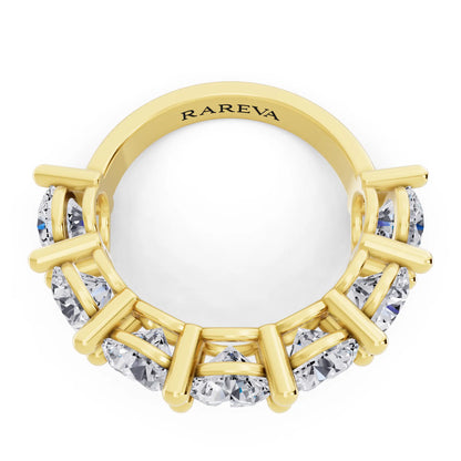 14K Yellow Gold Seven Stone Round Cut Diamond Half Eternity Wedding Band - 3mm - Top