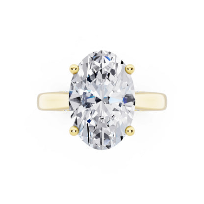 18 KT Yellow Gold Oval Cut Diamond Solitaire Ring with Hidden Accent - top angle