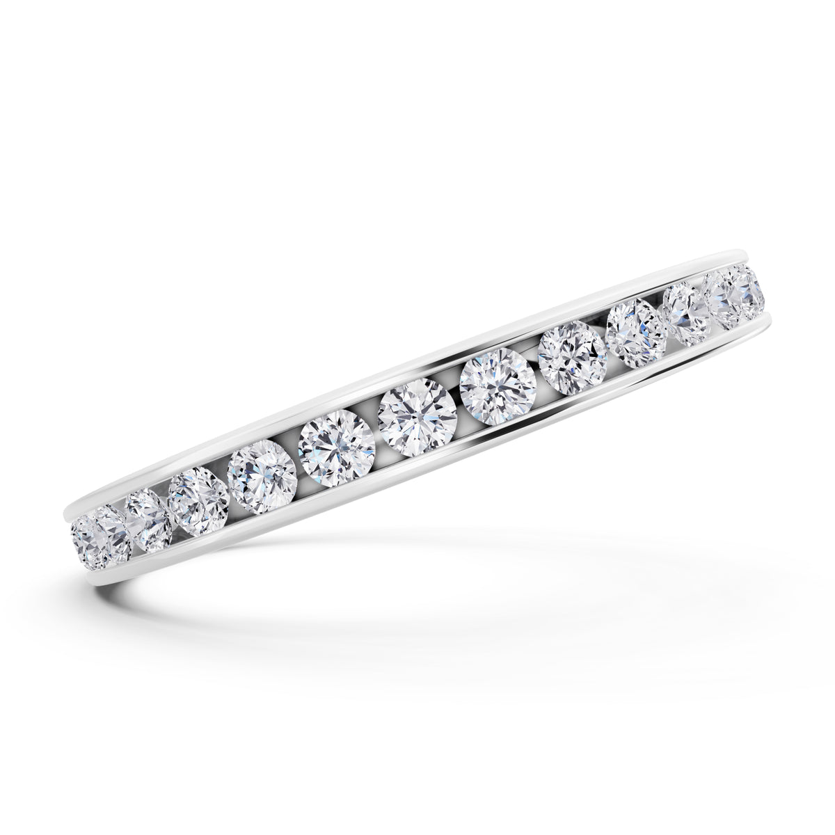10K White Gold Round Cut Diamond Channel Set Eternity Band - 2.3mm - Side