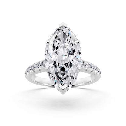 14 KT White Gold Marquise Cut Diamond Ring with Hidden Halo - front view
