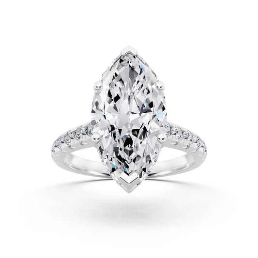 14 KT White Gold Marquise Cut Diamond Ring with Hidden Halo - front view