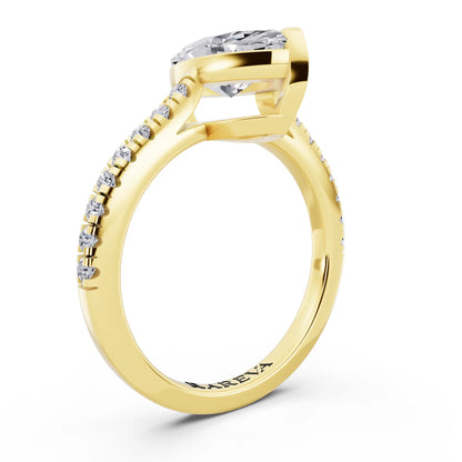 14 KT Yellow Gold Marquise Cut Diamond Claw Prong Solitaire Ring with French Pave Band - top view