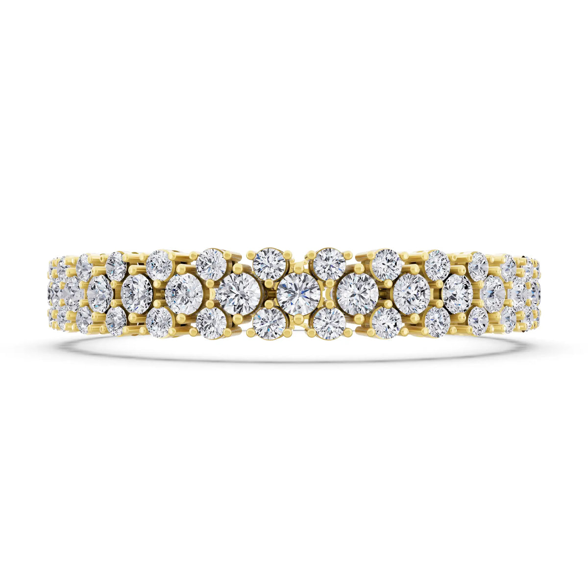 14K Yellow Gold Multi Row Round Cut Diamond Tennis Bracelet - Front