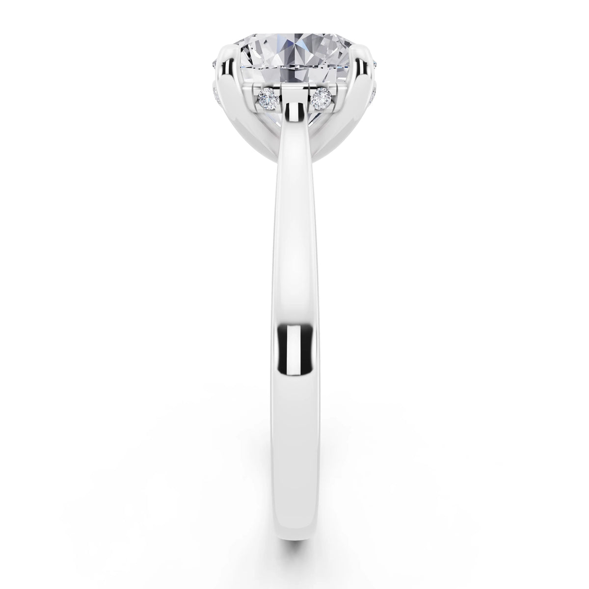 14 KT White Gold Round Cut Diamond Solitaire Ring with Cathedral Band - side view