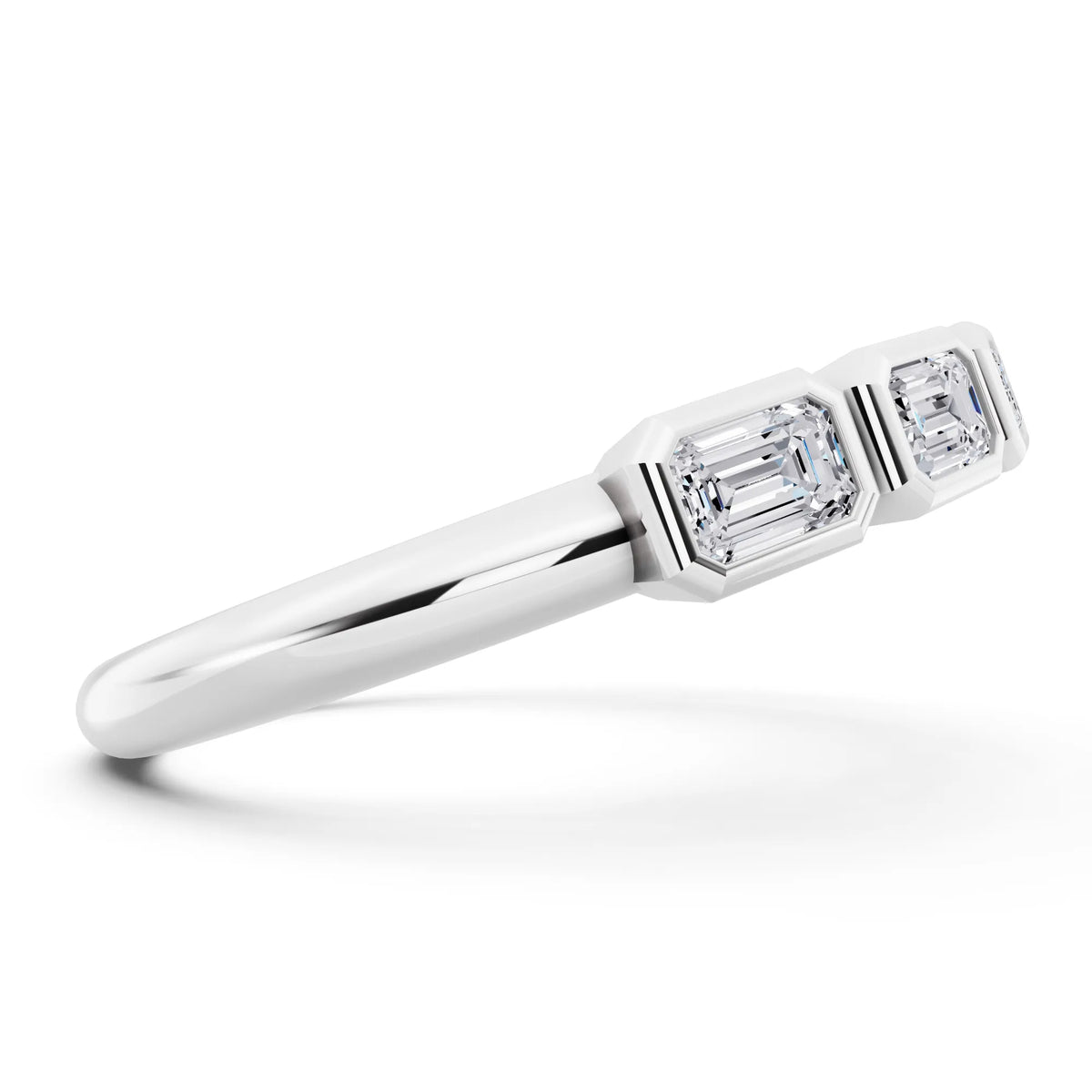 Silver Seven Stone Emerald Cut Bezel Set Diamond Half Eternity Wedding Band - 2mm - Side