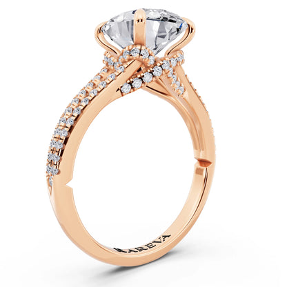14 KT Rose Gold Oval Cut Diamond Ring with Pavé Split Shank - top view