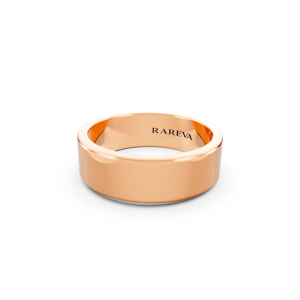 14K Rose Gold Men's Soft Edge Flat Wedding Band - 6mm - Close up
