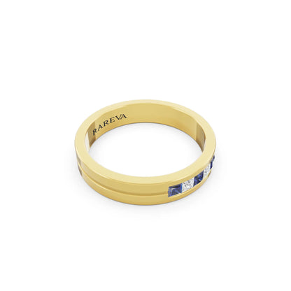 10K Yellow Gold Men's Five Stone Princess Cut Diamond Channel Set Band - 4mm - Left