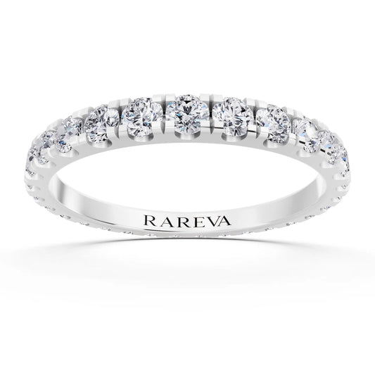 10K White Gold Round Cut Diamond Classic Eternity Band - 2mm - Front