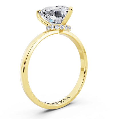18 KT Yellow Gold Heart Cut Diamond Solitaire Ring with Pave Collar - top view