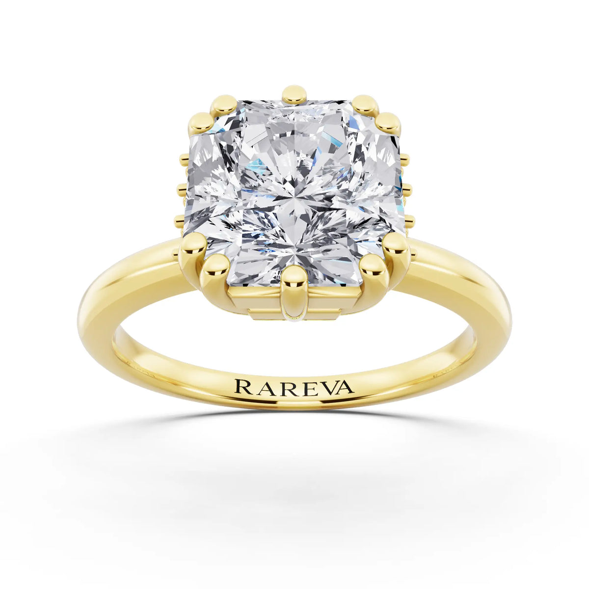 18 KT Yellow Gold Asscher Cut Diamond Solitaire Ring with Hidden Accent Basket - front view