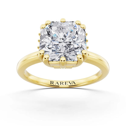 18 KT Yellow Gold Asscher Cut Diamond Solitaire Ring with Hidden Accent Basket - front view