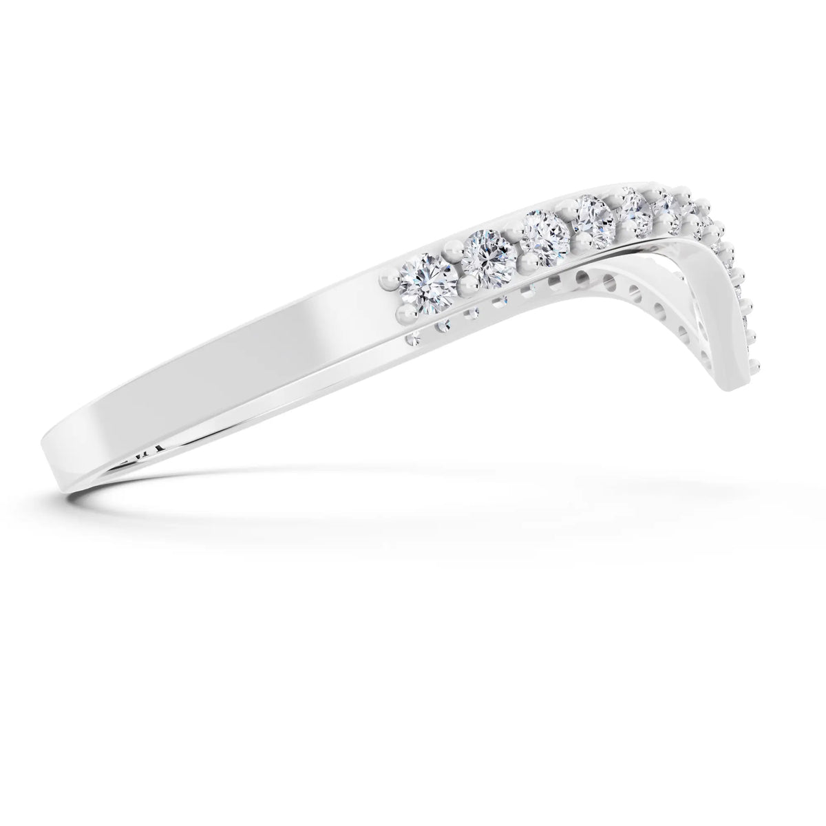 10K White Gold Round Cut Diamond Chevron Curved Band - 1.5mm - Side