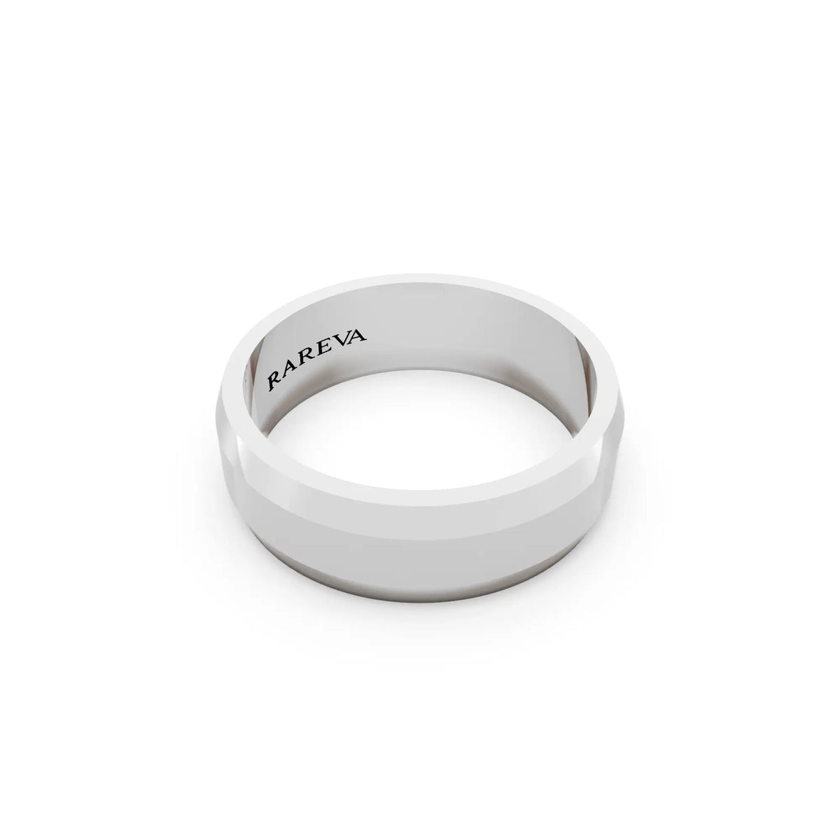Silver Men's Beveled Edge Wedding Band - 6mm - Left