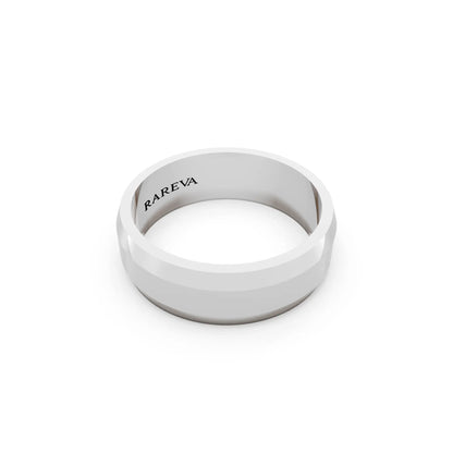 Silver Men's Beveled Edge Wedding Band - 6mm - Left