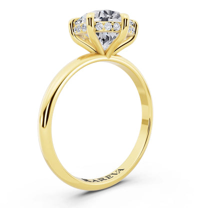 18 KT Yellow Gold Round Cut Diamond Hidden Halo Solitaire Ring - top view