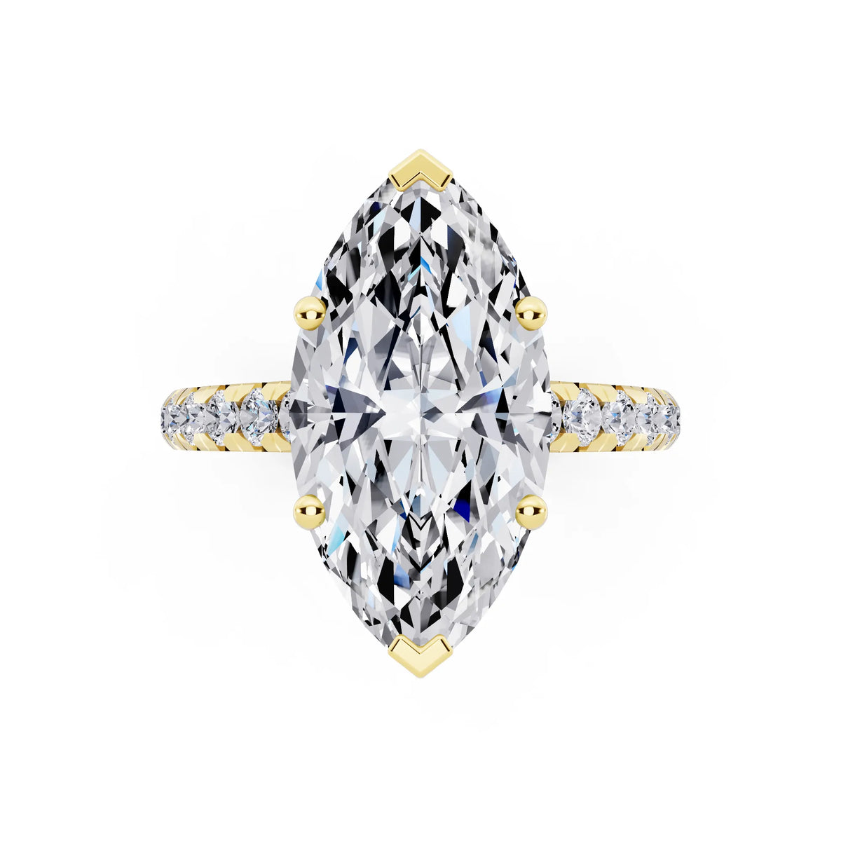 14 KT Yellow Gold Marquise Cut Diamond Ring with Hidden Halo - top angle