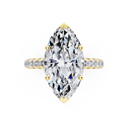 14 KT Yellow Gold Marquise Cut Diamond Ring with Hidden Halo - top angle