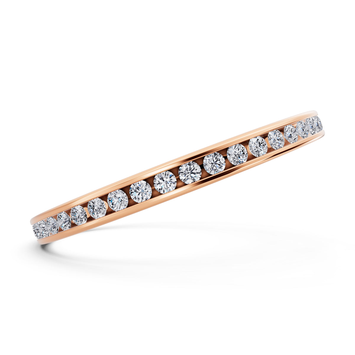 14K Rose Gold Round Cut Diamond Channel Set Eternity Band - 2mm - Side
