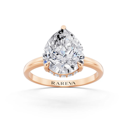 14 KT Rose Gold Pear Cut Diamond Hidden Halo Solitaire Ring - front view