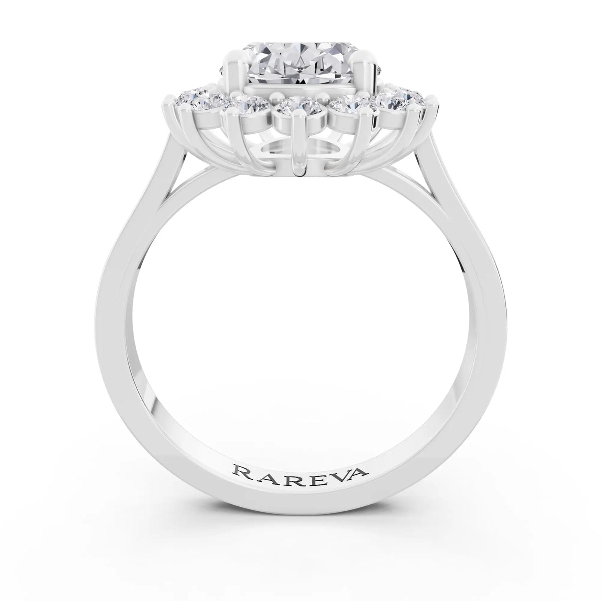 Platinum Oval Cut Diamond Floral Halo Ring - Through