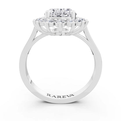 Platinum Oval Cut Diamond Floral Halo Ring - Through