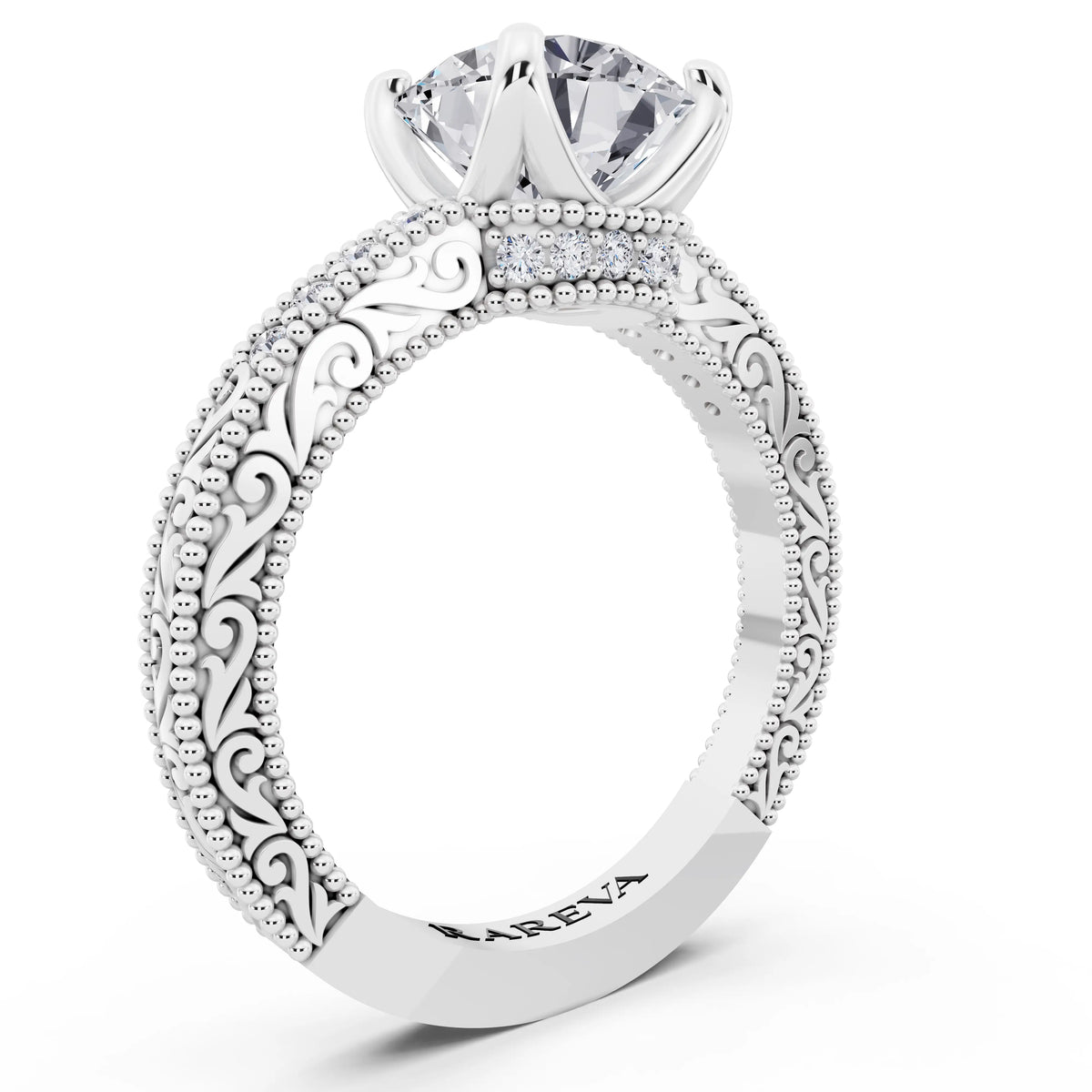 18 KT White Gold Round Cut Diamond Vintage - top view