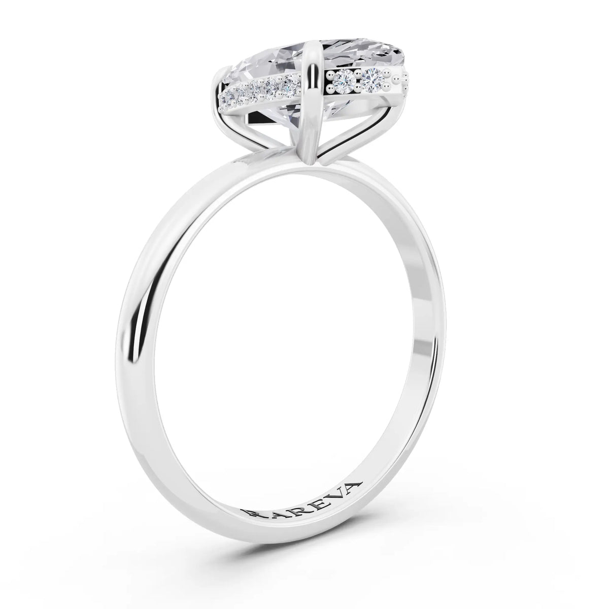 14 KT White Gold Marquise Cut Diamond Hidden Halo Solitaire Ring - top view