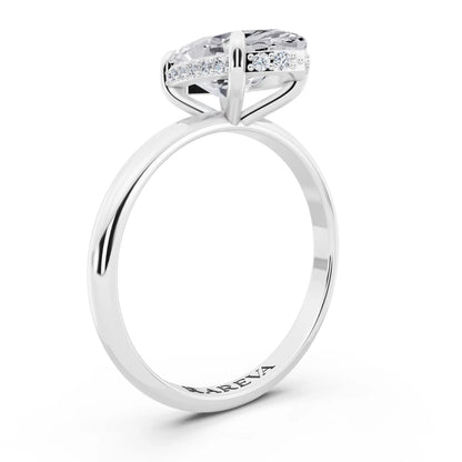 14 KT White Gold Marquise Cut Diamond Hidden Halo Solitaire Ring - top view