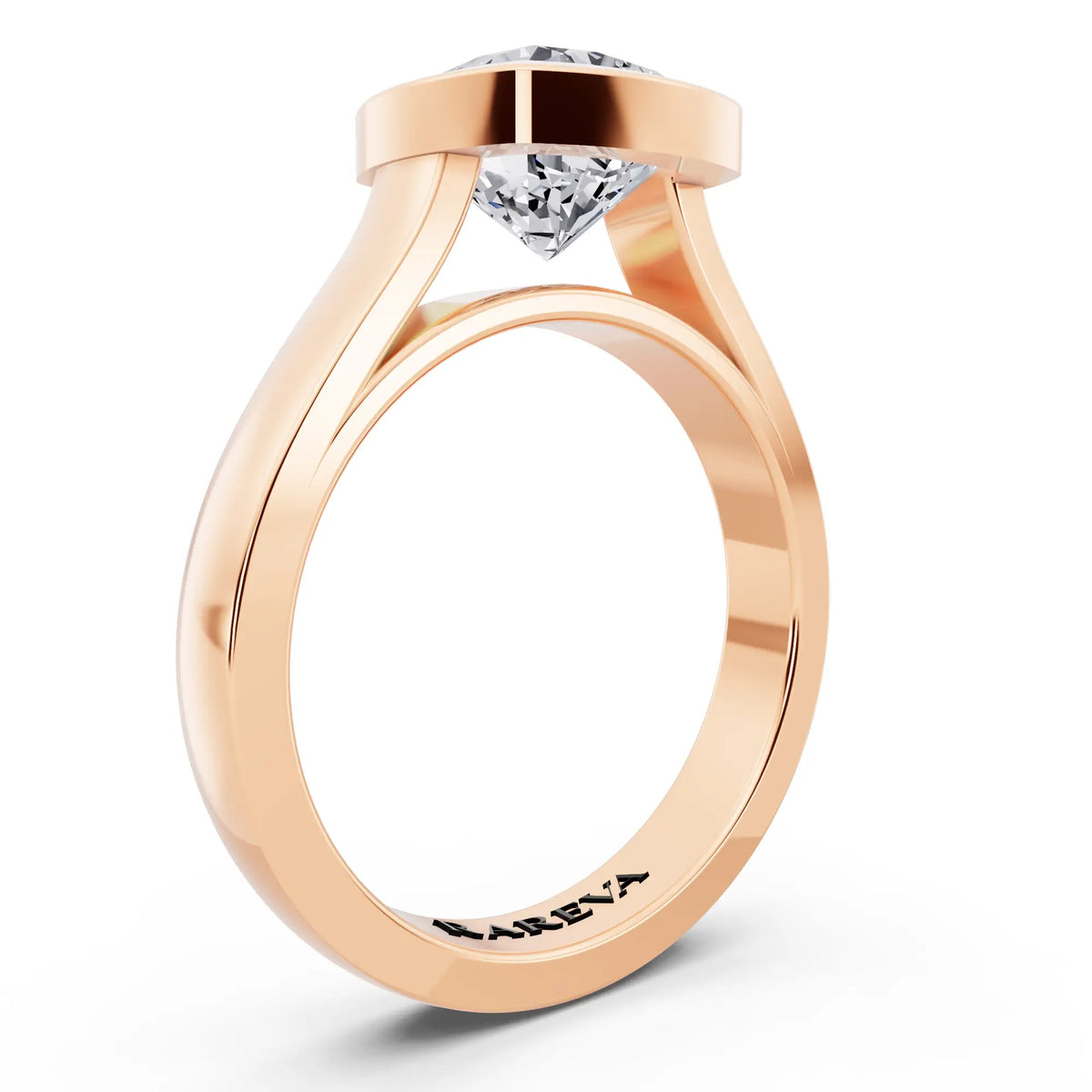 18 KT Rose Gold Cushion Cut Diamond Bezel Set Solitaire Ring - top view