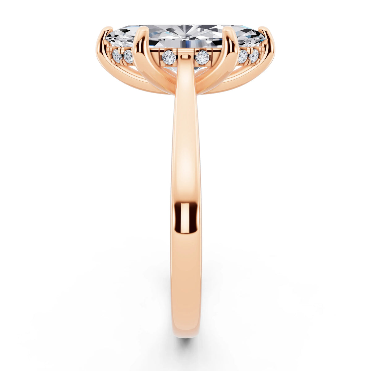 14 KT Rose Gold Marquise Cut Diamond Solitaire Ring with Cathedral Band - side view