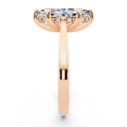 14 KT Rose Gold Marquise Cut Diamond Solitaire Ring with Cathedral Band - side view