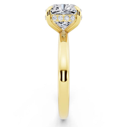 18 KT Yellow Gold Cushion Cut Diamond Hidden Halo Solitaire Ring - side view