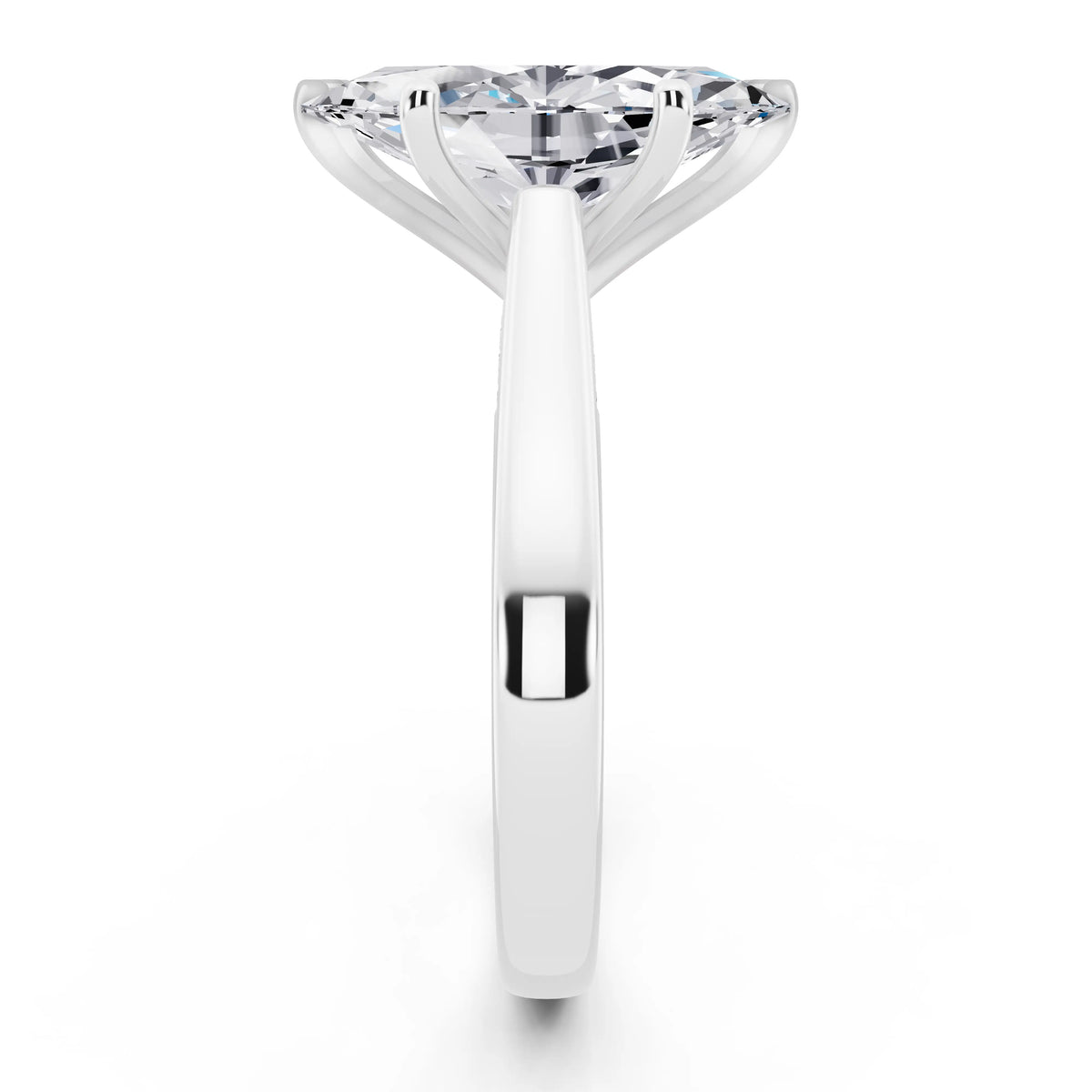 18 KT White Gold Marquise Cut Diamond Solitaire Ring with Hidden Accent - side view