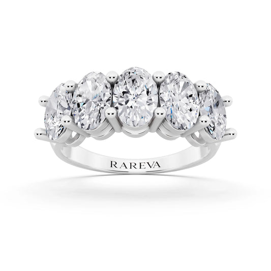 Silver Five Stone Oval Cut Diamond Half Eternity Wedding Band - 3mm - Front