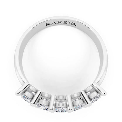 Platinum Five Stone Marquise Cut Diamond Half Eternity Wedding Band - 2.7mm - Top